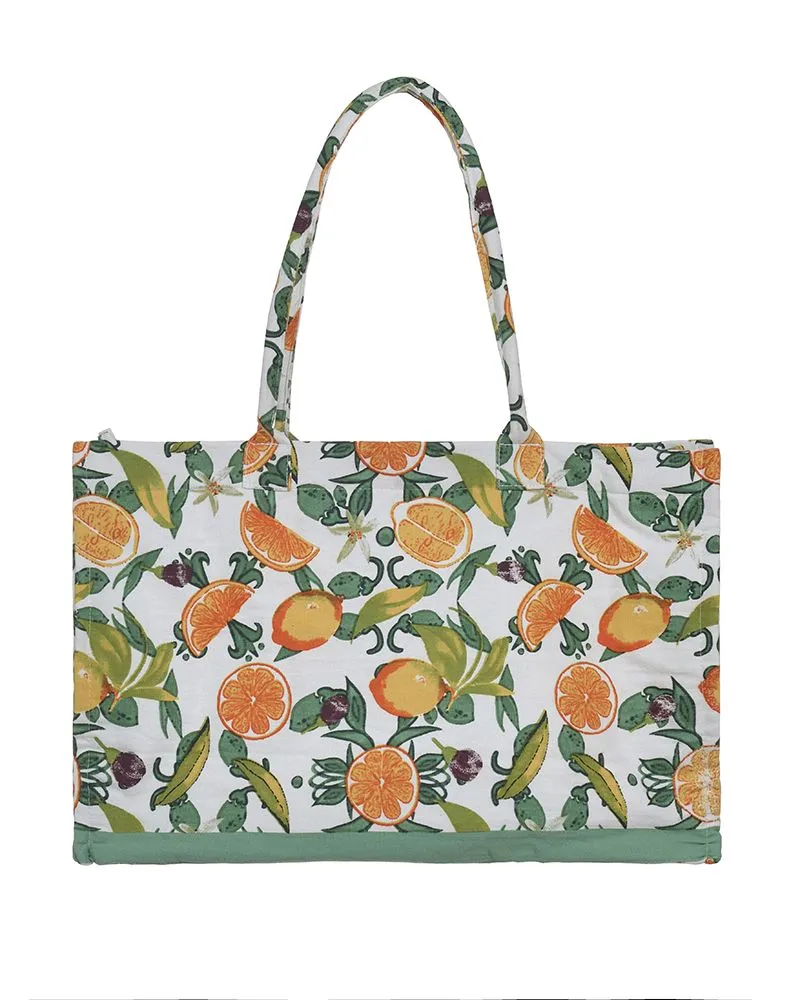 ΤΣΑΝΤΑ ΥΦΑΣΜΑΤΙΝH ΣΕ ΛΕΥΚΟ/ΠΡΑΣΙΝΟ ΧΡΩΜΑ ΜΕ ΠΟΡΤΟΚΑΛΙΑ (60%COTTON 40% POLYESTER)