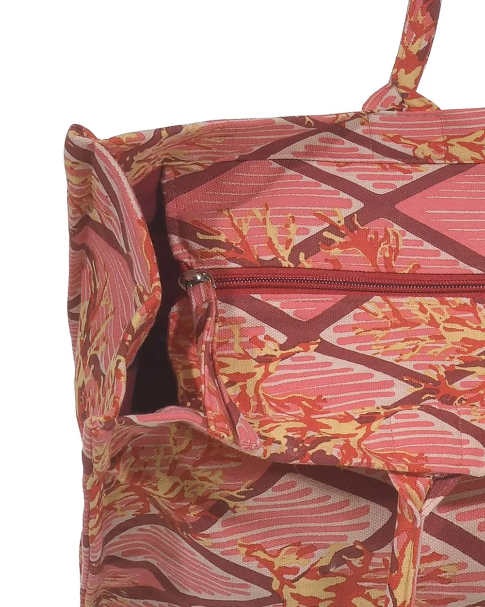 ΤΣΑΝΤΑ ΥΦΑΣΜΑΤΙΝH ΣΕ ΡΟΖ ΧΡΩΜΑ ΜΕ ΚΟΡΑΛΛΙΑ (60%COTTON 40% POLYESTER)