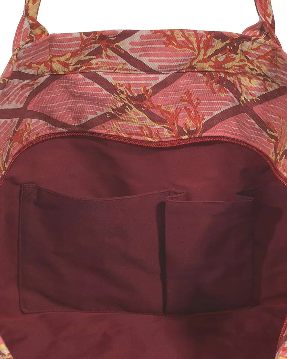 ΤΣΑΝΤΑ ΥΦΑΣΜΑΤΙΝH ΣΕ ΡΟΖ ΧΡΩΜΑ ΜΕ ΚΟΡΑΛΛΙΑ (60%COTTON 40% POLYESTER)