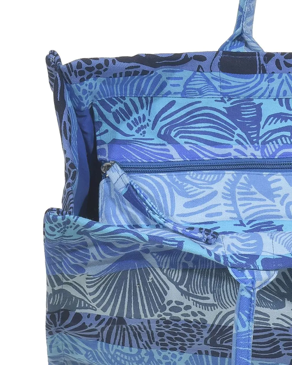 ΤΣΑΝΤΑ ΥΦΑΣΜΑΤΙΝH ΣΕ ΜΠΛΕ/ΤΥΡΚΟΥΑΖ ΧΡΩΜΑ ΜΕ ΚΟΧΥΛΙΑ (60%COTTON 40% POLYESTER)