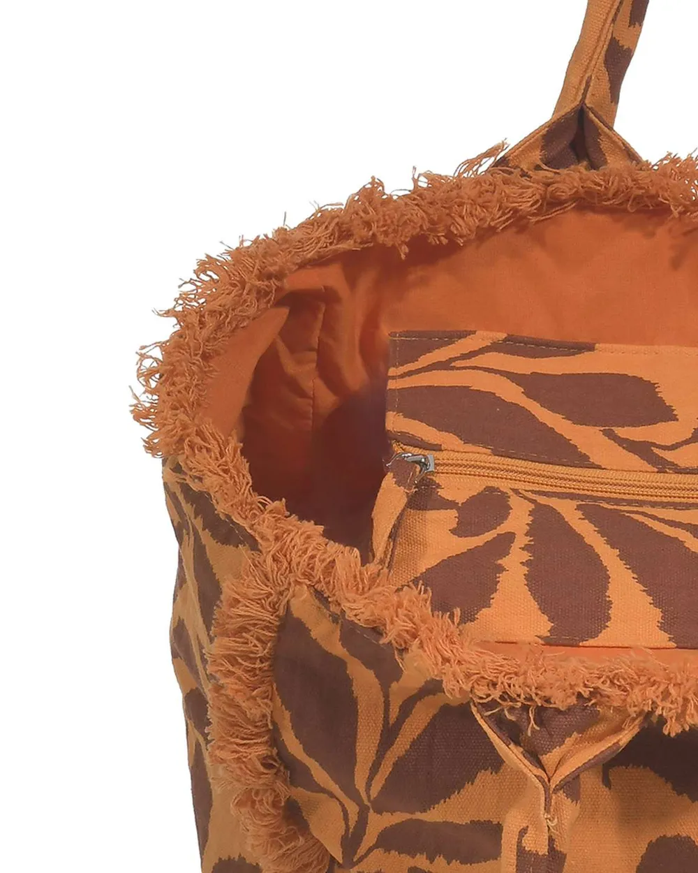 ΤΣΑΝΤΑ ΥΦΑΣΜΑΤΙΝH ΣΕ ΠΟΡΤΟΚΑΛΙ ΧΡΩΜΑ ΜΕ ΦΥΛΛΑ (50%COTTON 50% POLYESTER)