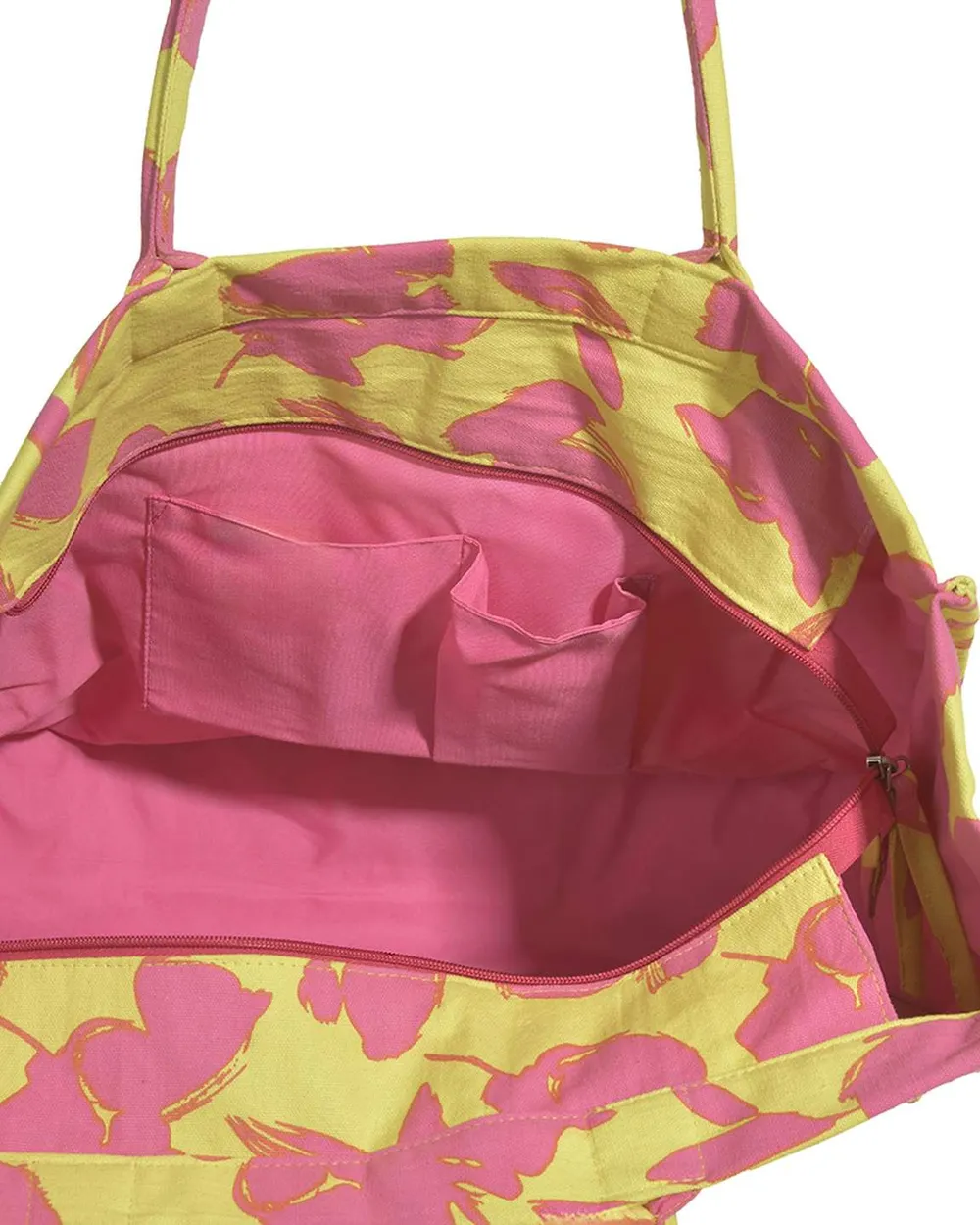 ΤΣΑΝΤΑ ΥΦΑΣΜΑΤΙΝH ΣΕ ΚΙΤΡΙΝΟ/ΦΟΥΞΙΑ ΧΡΩΜΑ ΜΕ ΛΟΥΛΟΥΔΙΑ (60%COTTON 40% POLYESTER)