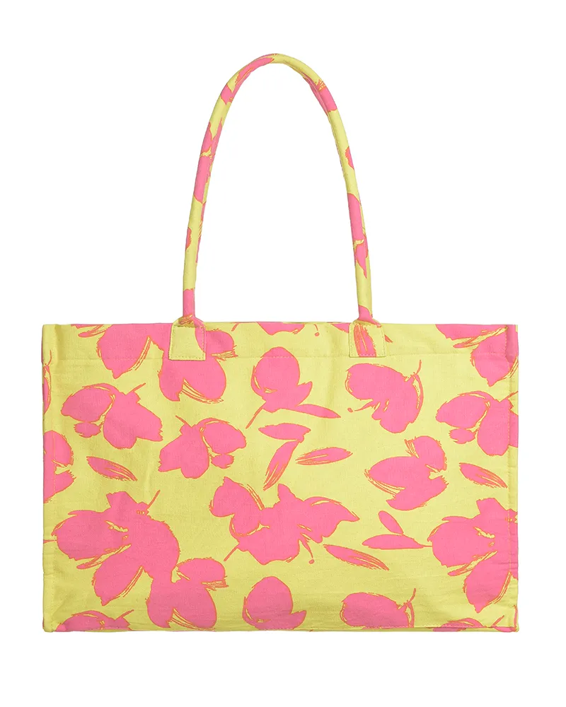 ΤΣΑΝΤΑ ΥΦΑΣΜΑΤΙΝH ΣΕ ΚΙΤΡΙΝΟ/ΦΟΥΞΙΑ ΧΡΩΜΑ ΜΕ ΛΟΥΛΟΥΔΙΑ (60%COTTON 40% POLYESTER)