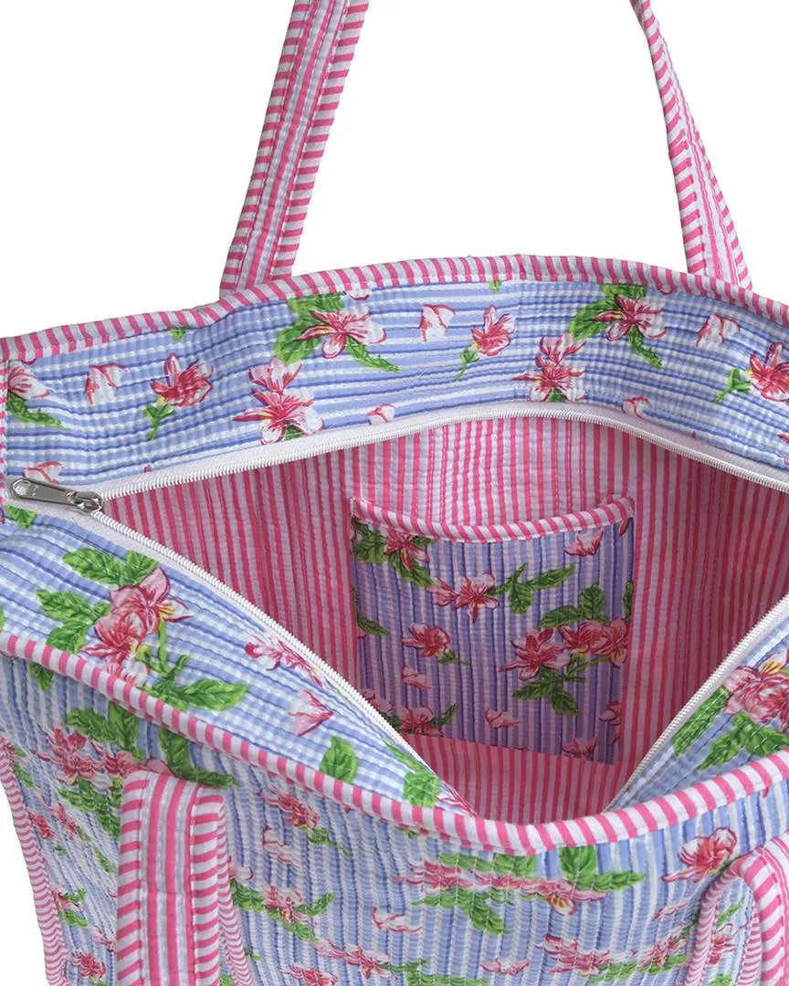 ΤΣΑΝΤΑ ΥΦΑΣΜΑΤΙΝΗ ΚΑΠΙΤΟΝΕ ΓΑΛΑΖΙΟ/ΡΟΖ ΜΕ ΛΟΥΛΟΥΔΙΑ (100% COTTON)