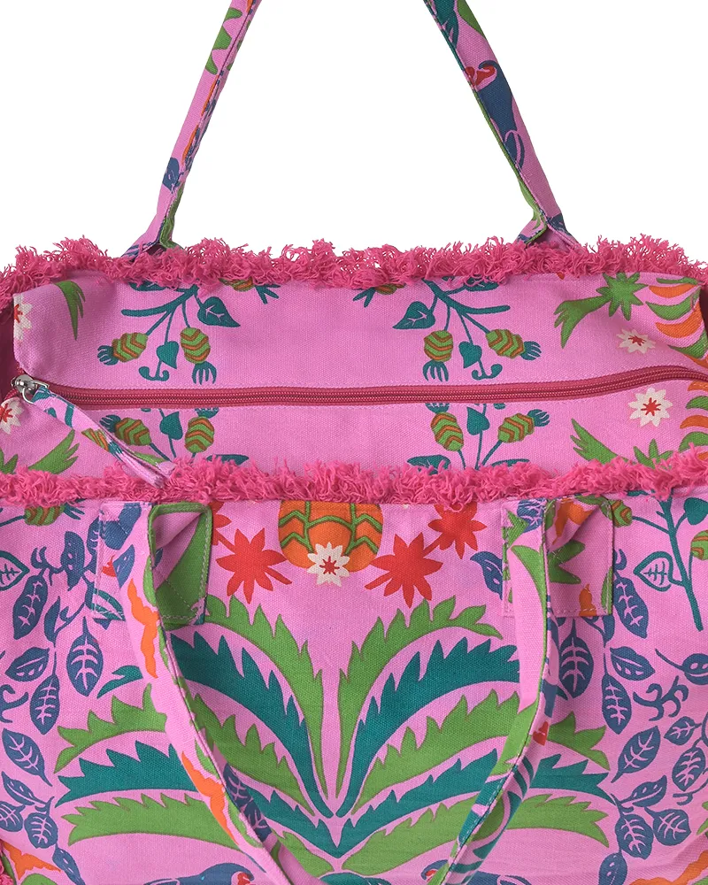 ΤΣΑΝΤΑ ΥΦΑΣΜΑΤΙΝH ΡΟΖ ΜΕ ΠΑΠΑΓΑΛΟΥΣ 42X30X20 (50%COTTON 50% POLYESTER)