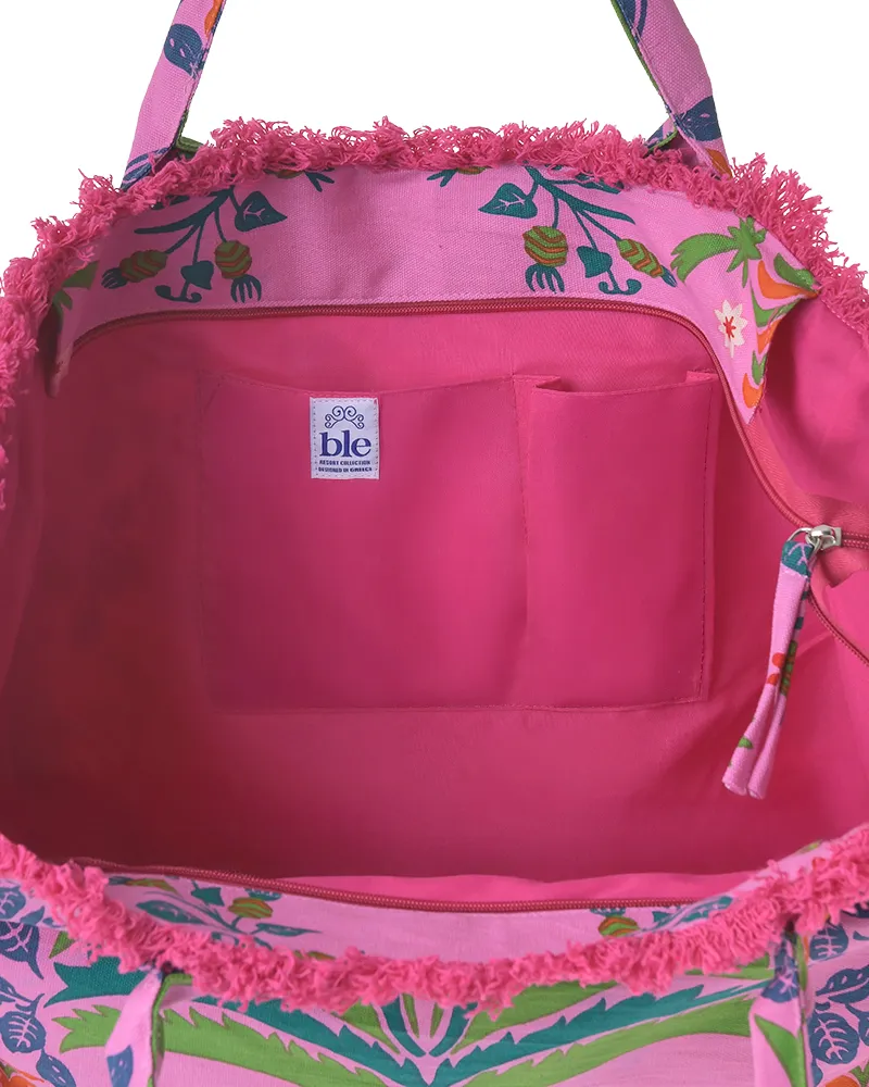 ΤΣΑΝΤΑ ΥΦΑΣΜΑΤΙΝH ΡΟΖ ΜΕ ΠΑΠΑΓΑΛΟΥΣ 42X30X20 (50%COTTON 50% POLYESTER)