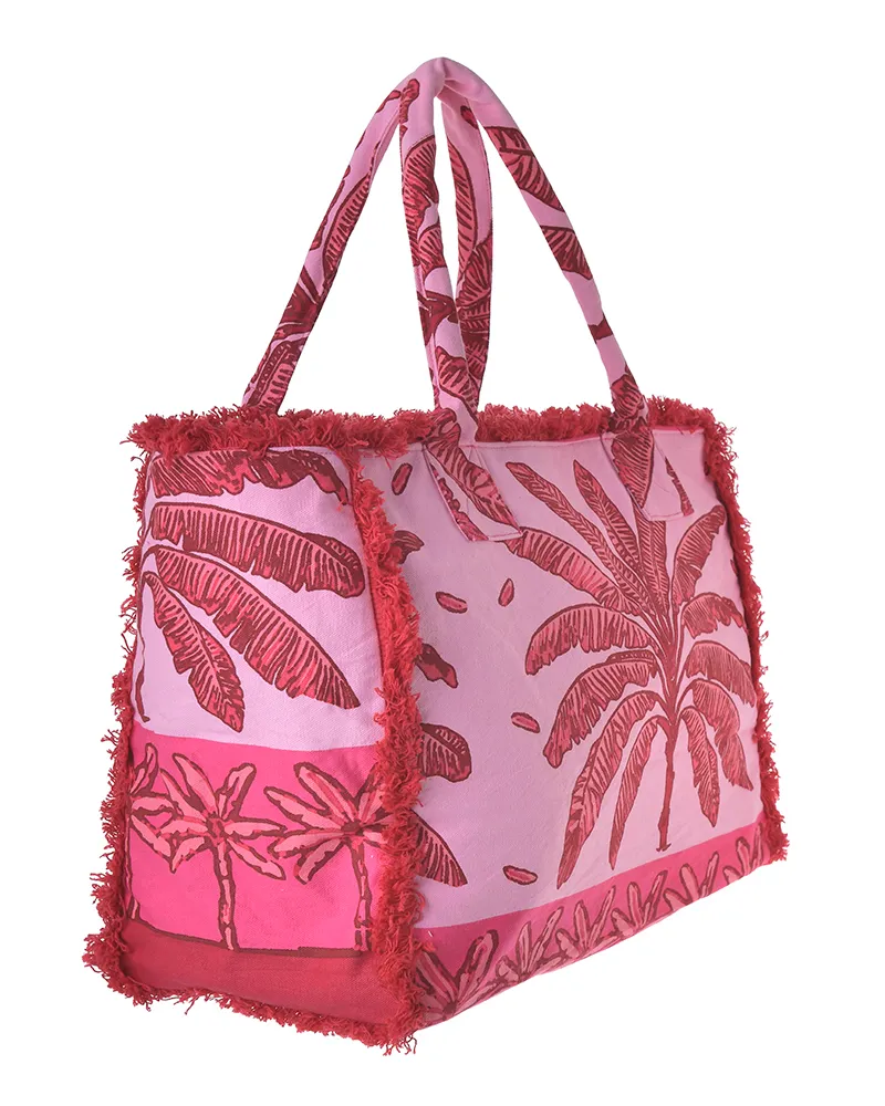 ΤΣΑΝΤΑ ΥΦΑΣΜΑΤΙΝH ΡΟΖ ΜΕ ΦΟΙΝΙΚΕΣ 42X30X20 (50%COTTON 50% POLYESTER)