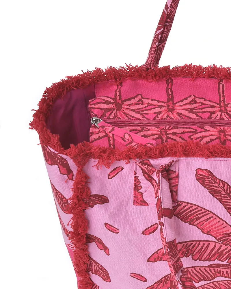 ΤΣΑΝΤΑ ΥΦΑΣΜΑΤΙΝH ΡΟΖ ΜΕ ΦΟΙΝΙΚΕΣ 42X30X20 (50%COTTON 50% POLYESTER)