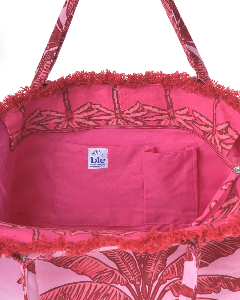 ΤΣΑΝΤΑ ΥΦΑΣΜΑΤΙΝH ΡΟΖ ΜΕ ΦΟΙΝΙΚΕΣ 42X30X20 (50%COTTON 50% POLYESTER)