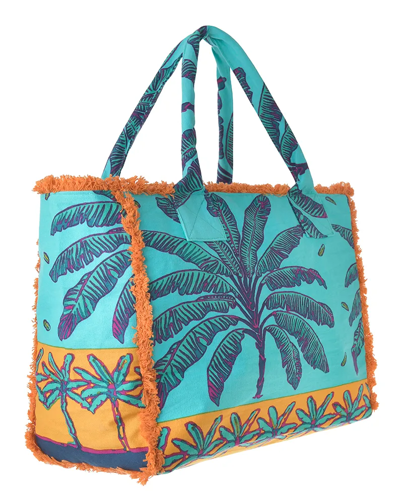 ΤΣΑΝΤΑ ΥΦΑΣΜΑΤΙΝH ΠΟΡΤΟΚΑΛΙ/ΤΙΡΚΟΥΑΖ ΜΕ ΦΟΙΝΙΚΕΣ 42X30X20 (50% COTTON 50% POLYESTER)