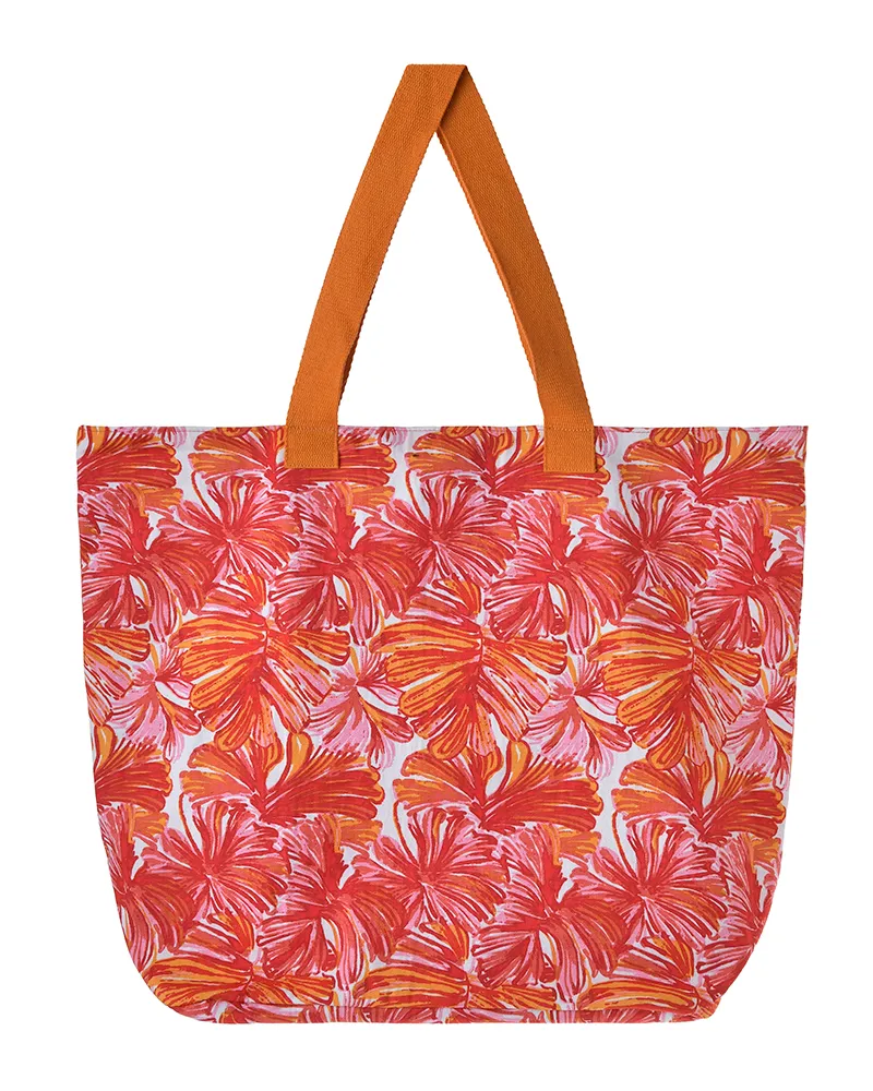 ΤΣΑΝΤΑ ΥΦΑΣΜΑΤΙΝH ΠΟΡΤΟΚΑΛΙ/ΡΟΖ ΜΕ ΦΥΛΛΑ 40X43X20 (50% COTTON 50% POLYESTER)