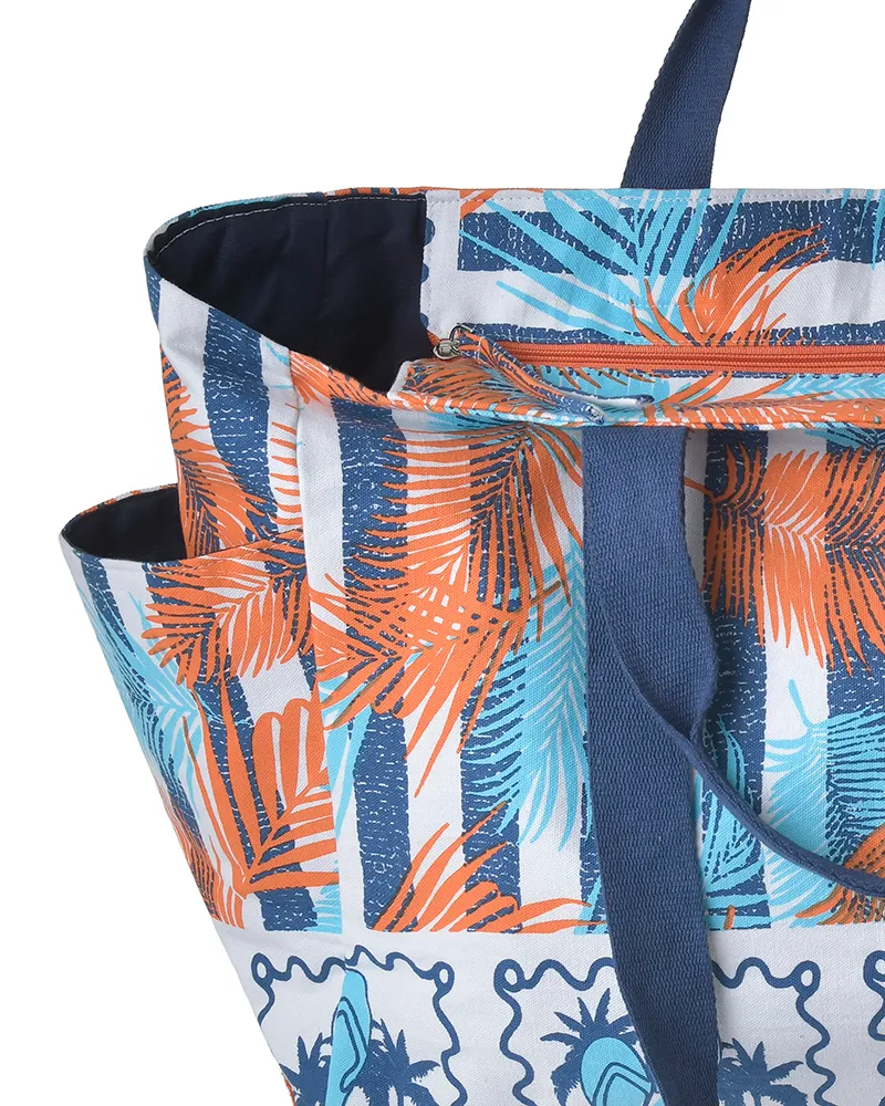 ΤΣΑΝΤΑ ΥΦΑΣΜΑΤΙΝH ΠΟΡΤΟΚΑΛΙ/ΓΑΛΑΖΙΟ ΜΕ ΦΥΛΛΑ 48X38X18 (50% COTTON 50% POLYESTER)