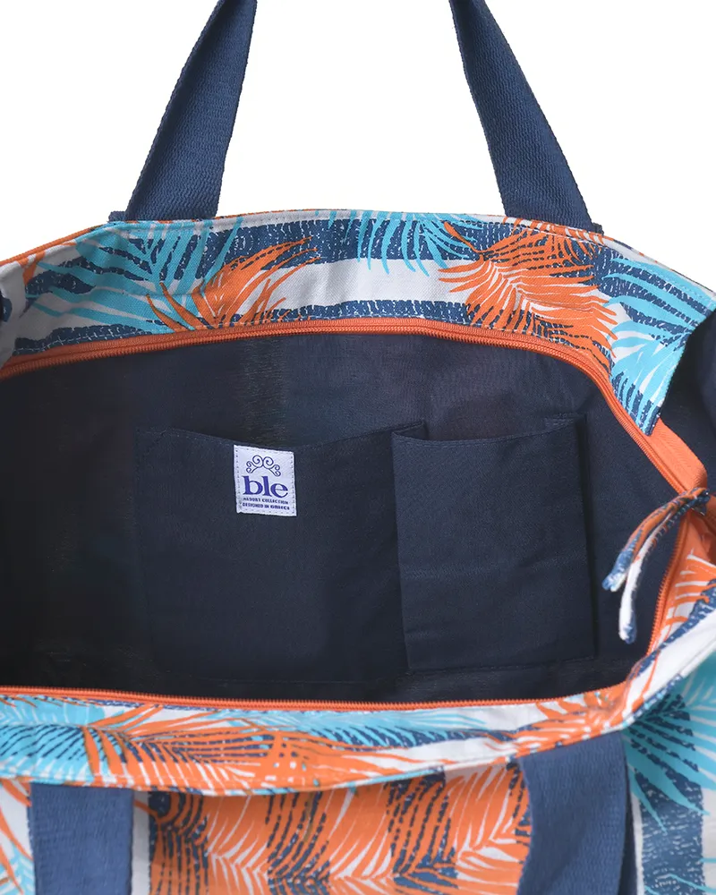 ΤΣΑΝΤΑ ΥΦΑΣΜΑΤΙΝH ΠΟΡΤΟΚΑΛΙ/ΓΑΛΑΖΙΟ ΜΕ ΦΥΛΛΑ 48X38X18 (50% COTTON 50% POLYESTER)