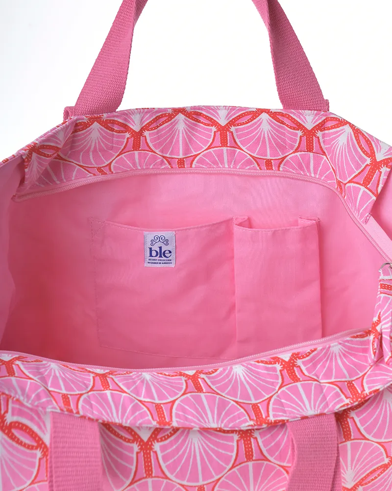 ΤΣΑΝΤΑ ΥΦΑΣΜΑΤΙΝH ΡΟΖ/ΚΟΚΚΙΝΗ 48X38X18 (50% COTTON 50% POLYESTER)