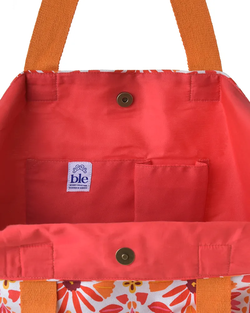 ΤΣΑΝΤΑ ΥΦΑΣΜΑΤΙΝH ΡΟΖ ΜΕ ΠΟΡΤΟΚΑΛΙ ΛΟΥΛΟΥΔΙΑ 40X43X20 (50% COTTON 50% POLYESTER)