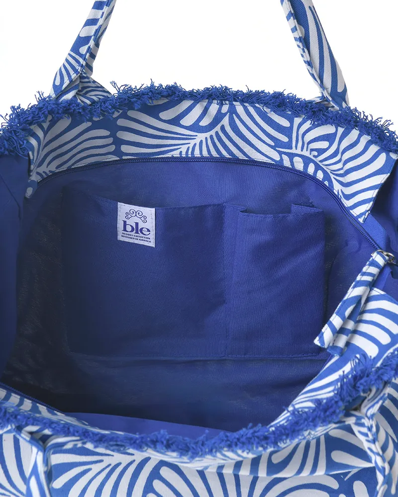 ΤΣΑΝΤΑ ΥΦΑΣΜΑΤΙΝH ΜΠΛΕ/ΛΕΥΚΟ 42X30X20 (50% COTTON 50% POLYESTER)