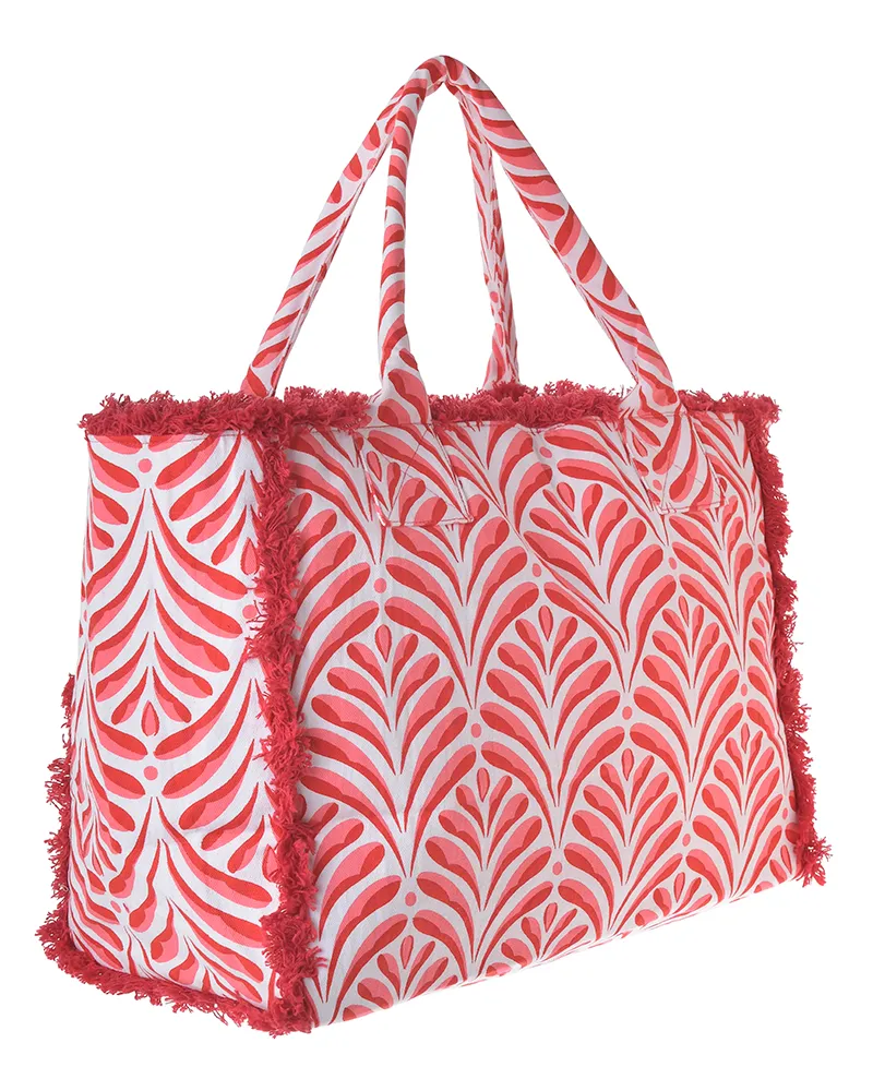 ΤΣΑΝΤΑ ΥΦΑΣΜΑΤΙΝH ΡΟΖ/ΛΕΥΚΟ 42X3X20 (50% COTTON 50% POLYESTER)