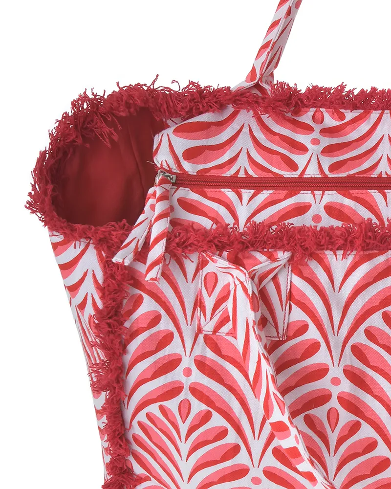 ΤΣΑΝΤΑ ΥΦΑΣΜΑΤΙΝH ΡΟΖ/ΛΕΥΚΟ 42X3X20 (50% COTTON 50% POLYESTER)