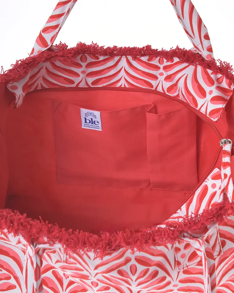 ΤΣΑΝΤΑ ΥΦΑΣΜΑΤΙΝH ΡΟΖ/ΛΕΥΚΟ 42X3X20 (50% COTTON 50% POLYESTER)