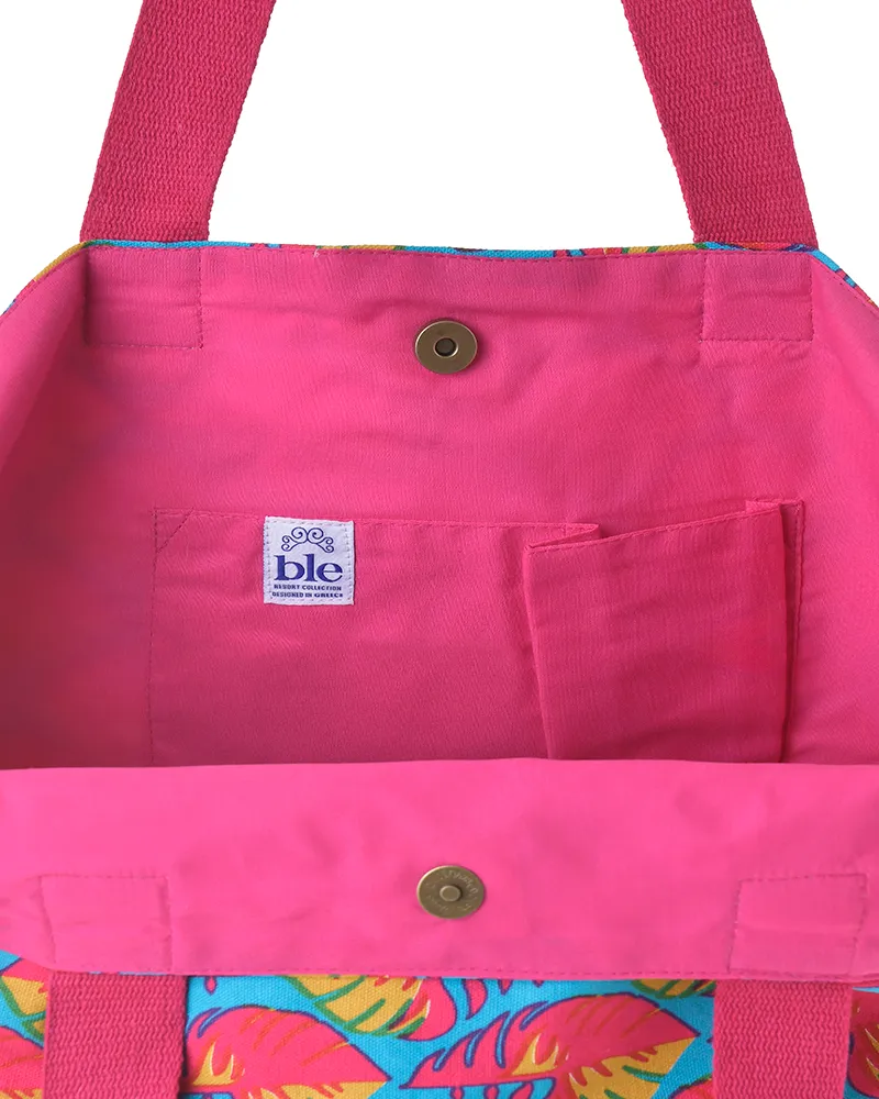 ΤΣΑΝΤΑ ΥΦΑΣΜΑΤΙΝH ΡΟΖ/ΜΠΛΕ/ΠΟΡΤΟΚΑΛΙ 40X43X20 (50% COTTON 50% POLYESTER)