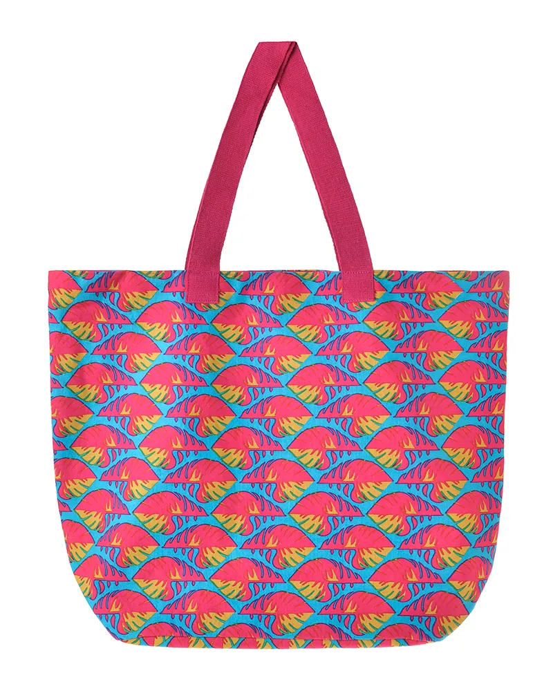 ΤΣΑΝΤΑ ΥΦΑΣΜΑΤΙΝH ΡΟΖ/ΜΠΛΕ/ΠΟΡΤΟΚΑΛΙ 40X43X20 (50% COTTON 50% POLYESTER)