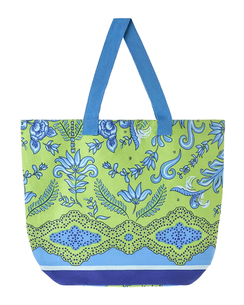 ΤΣΑΝΤΑ ΥΦΑΣΜΑΤΙΝH ΠΡΑΣΙΝΟ/ΜΠΛΕ 40X43X20 (50% COTTON 50% POLYESTER)