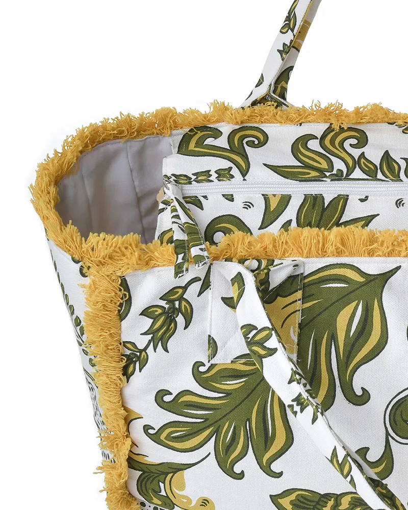 ΤΣΑΝΤΑ ΥΦΑΣΜΑΤΙΝH ΠΡΑΣΙΝΟ/ΛΕΥΚΟ 42X30X20 (50% COTTON 50% POLYESTER)