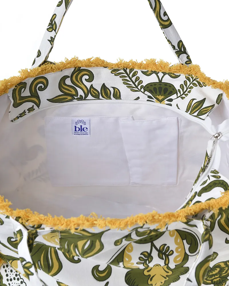 ΤΣΑΝΤΑ ΥΦΑΣΜΑΤΙΝH ΠΡΑΣΙΝΟ/ΛΕΥΚΟ 42X30X20 (50% COTTON 50% POLYESTER)