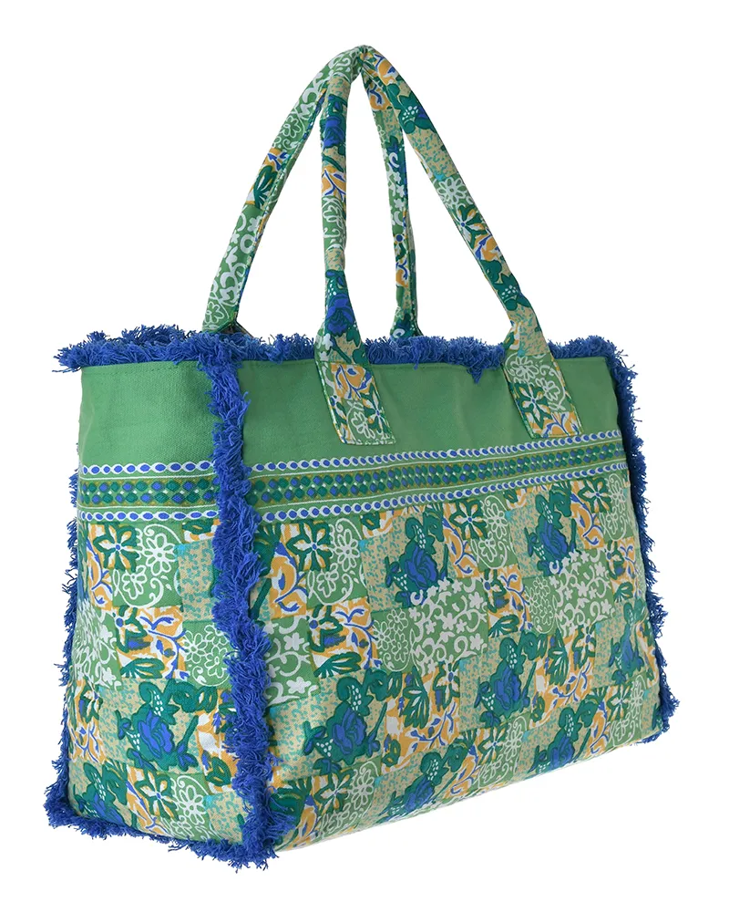 ΤΣΑΝΤΑ ΥΦΑΣΜΑΤΙΝH ΠΡΑΣΙΝΟ/ΜΠΛΕ/ΛΕΥΚΟ (50% COTTON 50% POLYESTER)