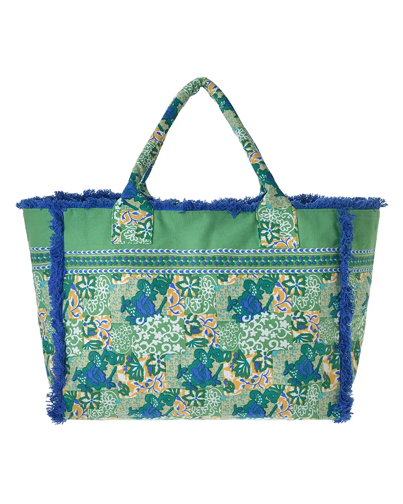 ΤΣΑΝΤΑ ΥΦΑΣΜΑΤΙΝH ΠΡΑΣΙΝΟ/ΜΠΛΕ/ΛΕΥΚΟ (50% COTTON 50% POLYESTER)