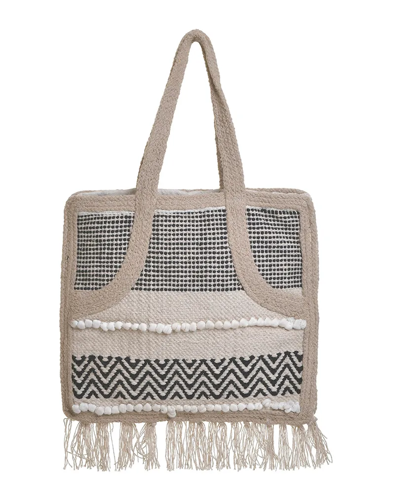 ΤΣΑΝΤΑ ΨΑΘΙΝΗ ΜΑΥΡΗ ΜΠΕΖ ΜΕ ΚΡΟΣΣΙΑ (50%COTTON 50%JUTE) 40X2X36/55