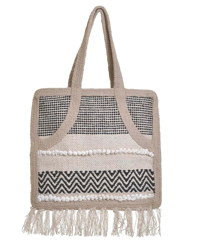 ΤΣΑΝΤΑ ΨΑΘΙΝΗ ΜΑΥΡΗ ΜΠΕΖ ΜΕ ΚΡΟΣΣΙΑ (50%COTTON 50%JUTE) 40X2X36/55