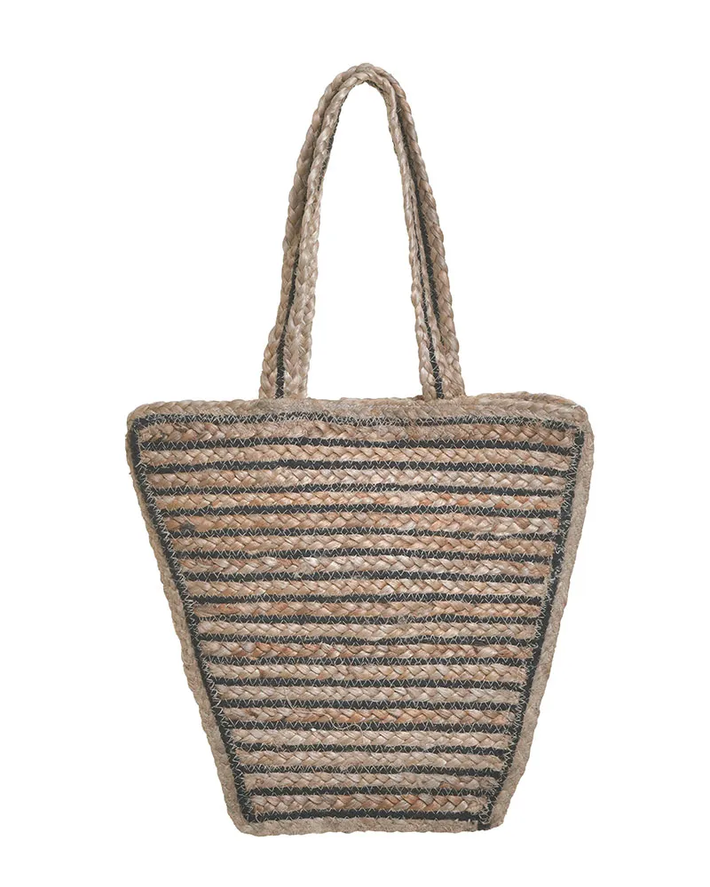 ΤΣΑΝΤΑ ΨΑΘΙΝΗ ΜΠΕΖ ΜΕ ΜΑΥΡΕΣ ΡΙΓΕΣ ΚΑΙ ΚΡΟΣΣΙΑ (50%COTTON 50%JUTE) 34X2X34/52