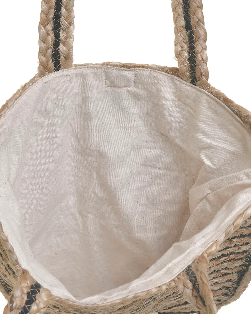 ΤΣΑΝΤΑ ΨΑΘΙΝΗ ΜΠΕΖ ΜΕ ΜΑΥΡΕΣ ΡΙΓΕΣ ΚΑΙ ΚΡΟΣΣΙΑ (50%COTTON 50%JUTE) 34X2X34/52