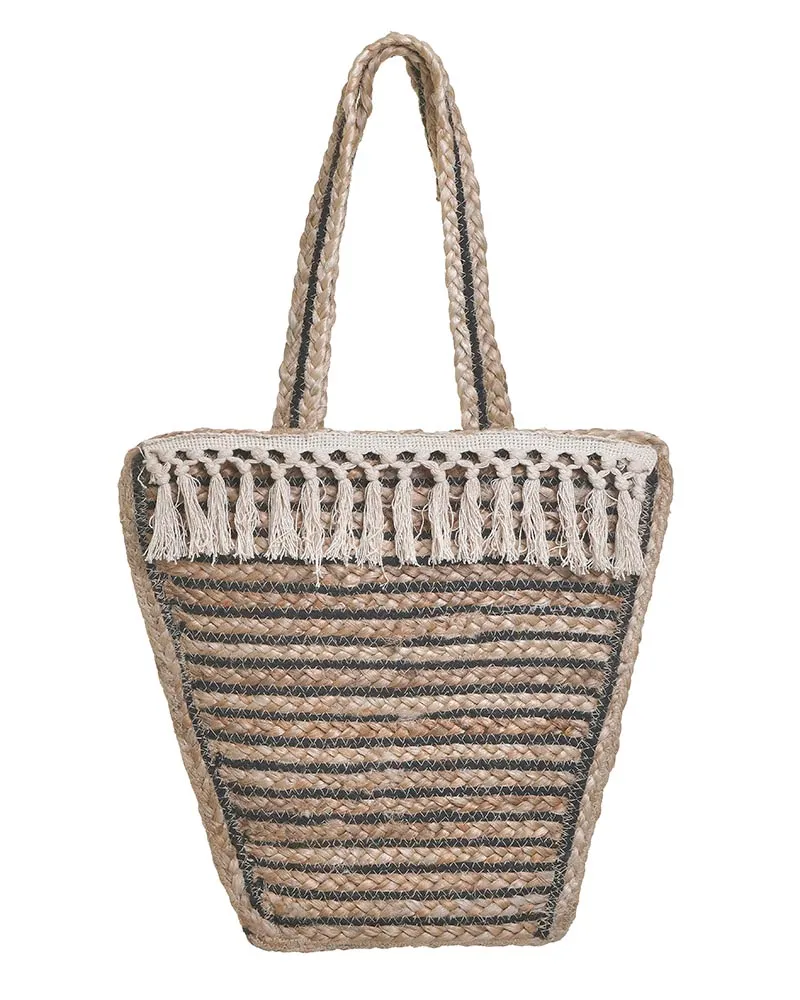 ΤΣΑΝΤΑ ΨΑΘΙΝΗ ΜΠΕΖ ΜΕ ΜΑΥΡΕΣ ΡΙΓΕΣ ΚΑΙ ΚΡΟΣΣΙΑ (50%COTTON 50%JUTE) 34X2X34/52