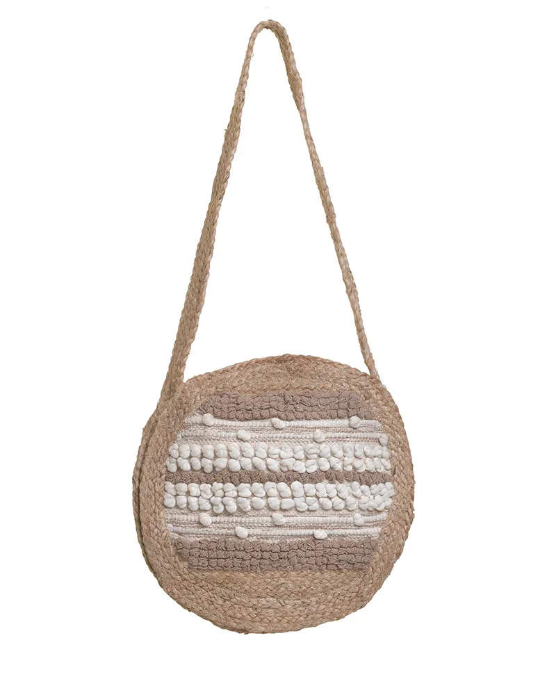 ΤΣΑΝΤΑ ΨΑΘΙΝΗ ΣΤΡΟΓΓΥΛΗ ΜΠΕΖ (50%COTTON 50%JUTE) 38X5X38/80