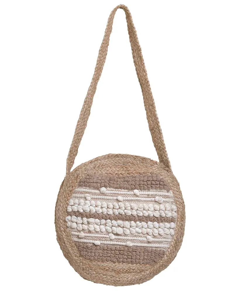 ΤΣΑΝΤΑ ΨΑΘΙΝΗ ΣΤΡΟΓΓΥΛΗ ΜΠΕΖ (50%COTTON 50%JUTE) 38X5X38/80