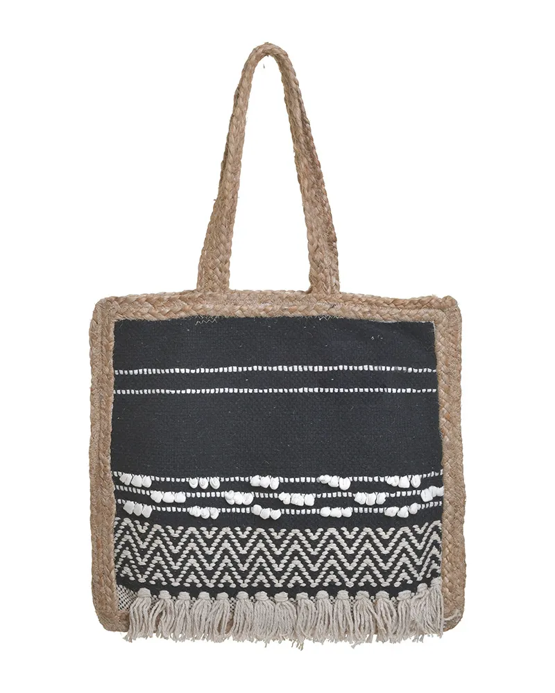 ΤΣΑΝΤΑ ΨΑΘΙΝΗ ΜΑΥΡΗ ΜΠΕΖ ΜΕ ΚΡΟΣΣΙΑ (50%COTTON 50%JUTE) 38X5X32/52