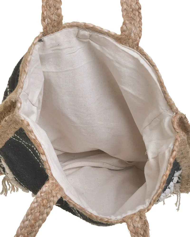 ΤΣΑΝΤΑ ΨΑΘΙΝΗ ΜΑΥΡΗ ΜΠΕΖ ΜΕ ΚΡΟΣΣΙΑ (50%COTTON 50%JUTE) 38X5X32/52