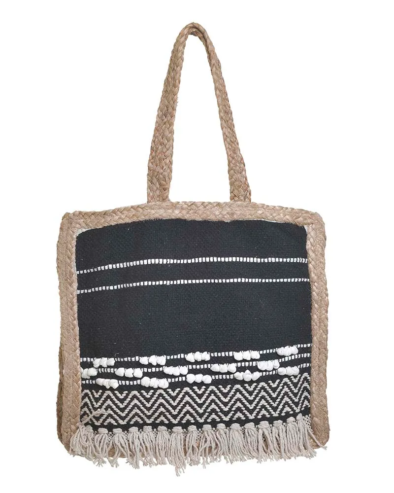 ΤΣΑΝΤΑ ΨΑΘΙΝΗ ΜΑΥΡΗ ΜΠΕΖ ΜΕ ΚΡΟΣΣΙΑ (50%COTTON 50%JUTE) 38X5X32/52