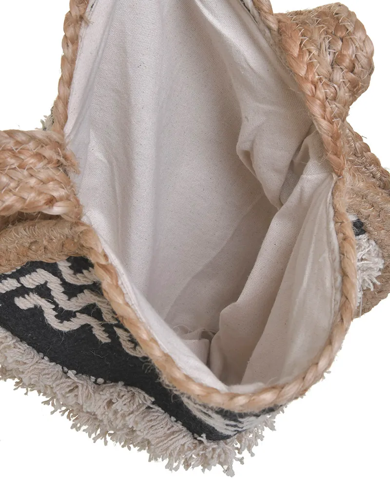ΤΣΑΝΤΑ ΨΑΘΙΝΗ ΣΤΡΟΓΓΥΛΗ ΜΑΥΡΗ ΜΠΕΖ (50%COTTON 50%JUTE) 40X3X40/90