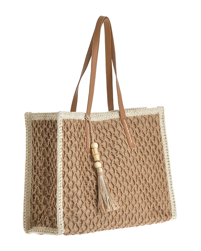 ΤΣΑΝΤΑ ΨΑΘΙΝΗ ΜΠΕΖ/ΚΑΦΕ ΜΕ ΦΟΥΝΤΑ (STRAW/COTTON) ΤΣΑΝΤΑ ΨΑΘΙΝΗ ΜΠΕΖ/ΚΑΦΕ ΜΕ ΦΟΥΝΤΑ (STRAW/COTTON)