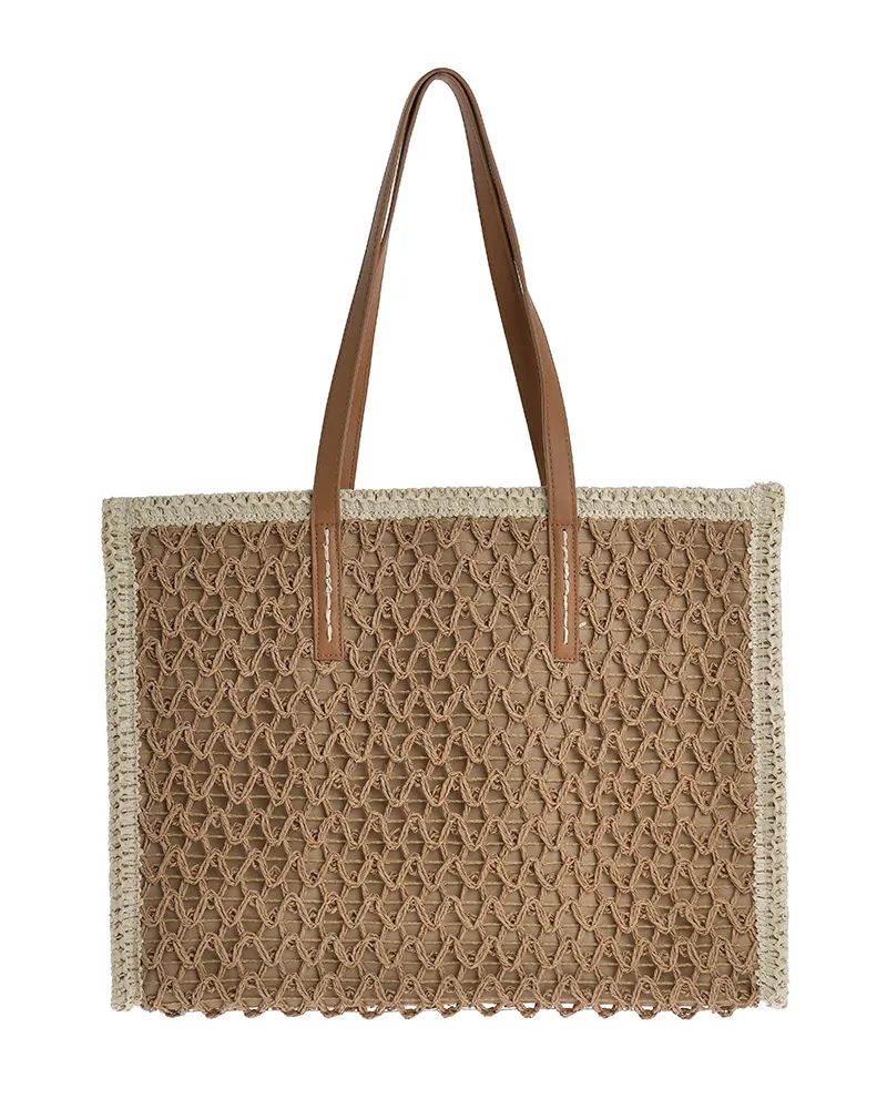 ΤΣΑΝΤΑ ΨΑΘΙΝΗ ΜΠΕΖ/ΚΑΦΕ ΜΕ ΦΟΥΝΤΑ (STRAW/COTTON)