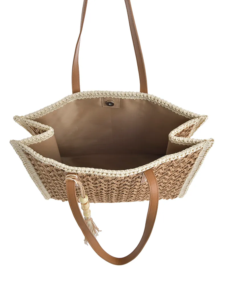 ΤΣΑΝΤΑ ΨΑΘΙΝΗ ΜΠΕΖ/ΚΑΦΕ ΜΕ ΦΟΥΝΤΑ (STRAW/COTTON)