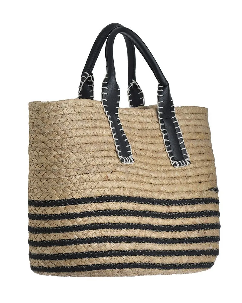 ΤΣΑΝΤΑ ΨΑΘΙΝΗ ΜΠΕΖ ΜΕ ΜΑΥΡΕΣ ΛΕΠΤΟΜΕΡΕΙΕΣ (STRAW/COTTON)