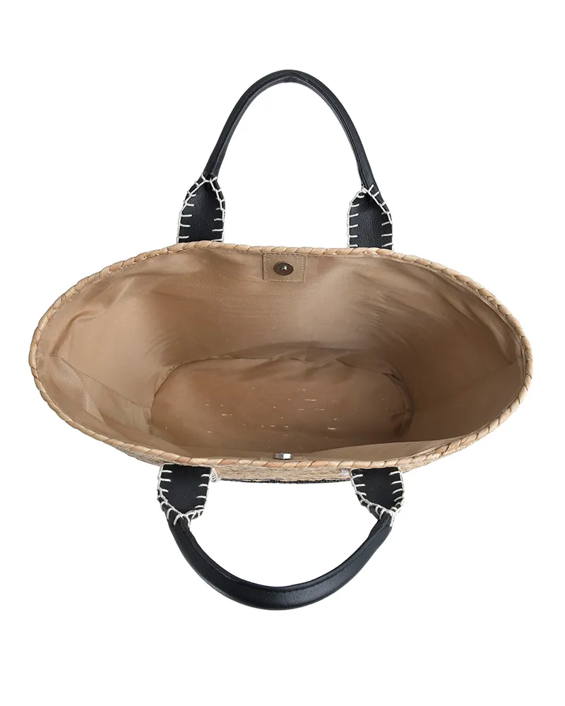 ΤΣΑΝΤΑ ΨΑΘΙΝΗ ΜΠΕΖ ΜΕ ΜΑΥΡΕΣ ΛΕΠΤΟΜΕΡΕΙΕΣ (STRAW/COTTON)