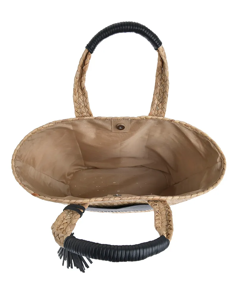 ΤΣΑΝΤΑ ΨΑΘΙΝΗ ΜΠΕΖ ΜΕ ΦΟΥΝΤΑ ΚΑΙ ΜΑΥΡΕΣ ΛΕΠΤΟΜΕΡΕΙΕΣ (STRAW)