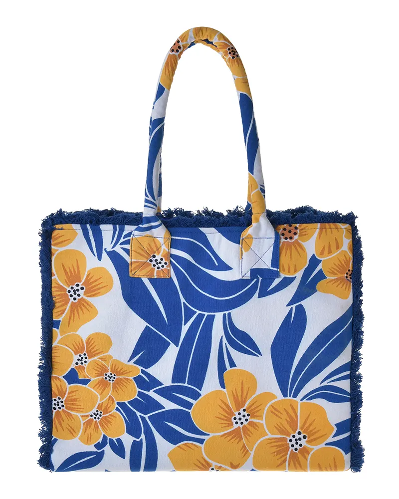 ΤΣΑΝΤΑ ΥΦΑΣΜΑΤΙΝΗ ΠΟΡΤΟΚΑΛΙ/ΜΠΛΕ/ΛΕΥΚΟ 35Χ30Χ22 (100% COTTON CANVAS WITH POLYESTER LINING)