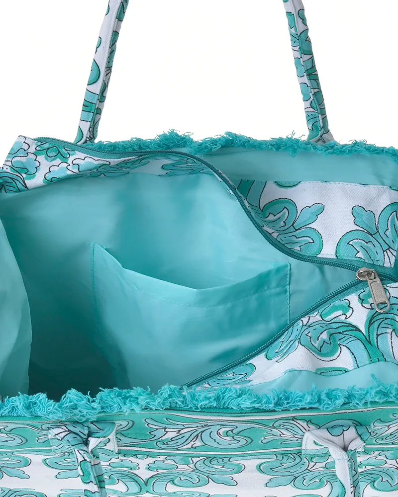 ΤΣΑΝΤΑ ΥΦΑΣΜΑΤΙΝΗ ΠΡΑΣΙΝΗ/ΤΙΡΚΟΥΑΖ 35Χ30Χ22 (100% COTTON CANVAS WITH POLYESTER LINING)