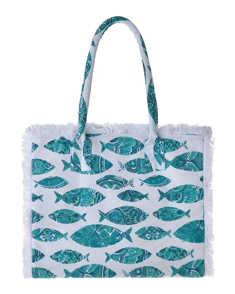 ΤΣΑΝΤΑ ΥΦΑΣΜΑΤΙΝΗ ΜΠΛΕ/ΛΕΥΚΗ ”ΨΑΡΙΑ” 35Χ30Χ22 (100% COTTON CANVAS WITH POLYESTER LINING)